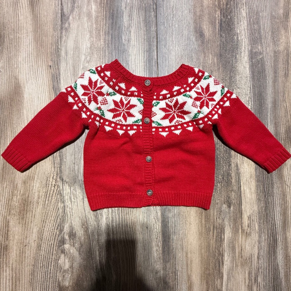 Starting Out Cardigan Red Fair Isle Snowflake Storybook